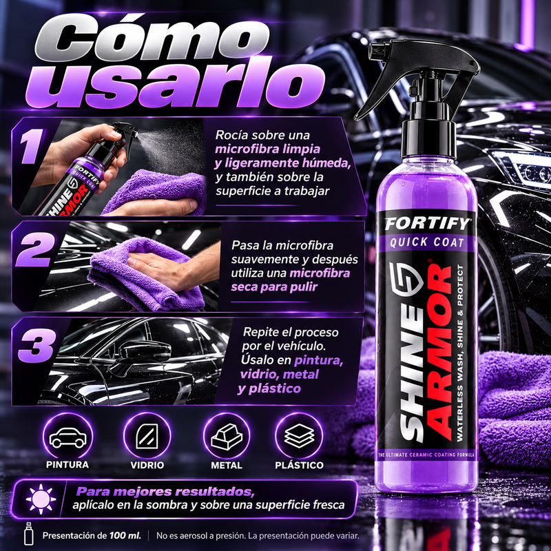 Guía visual para aplicar y pulir el spray cerámico con microfibra