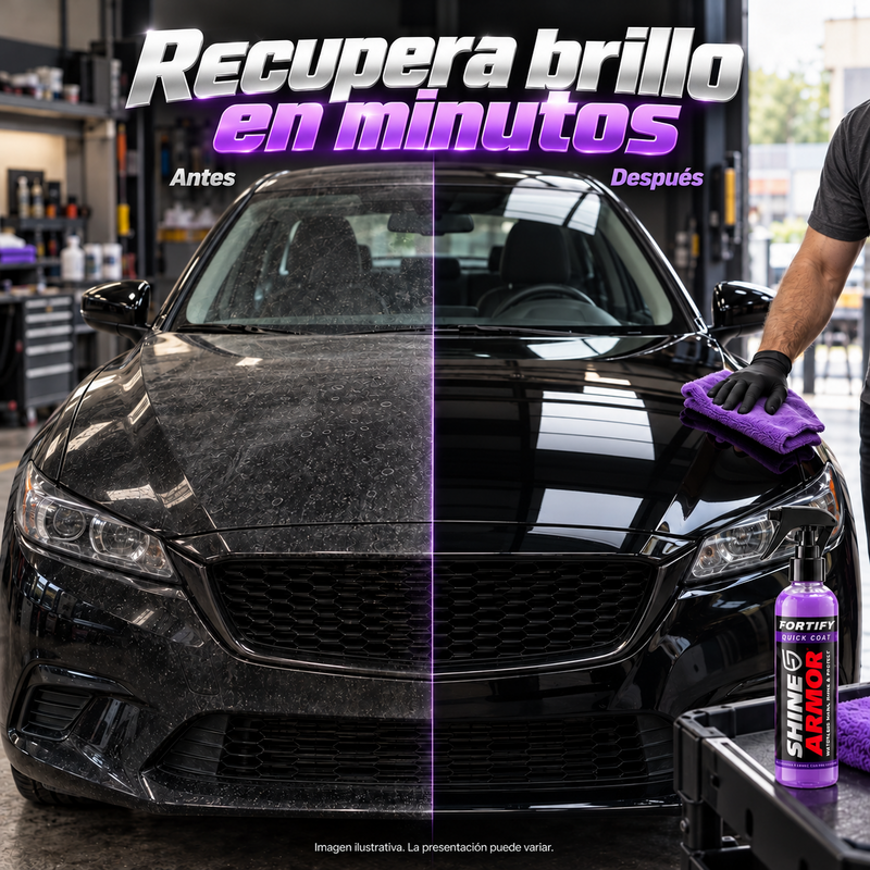 Comparación visual del acabado de un vehículo antes y después del cuidado con spray cerámico